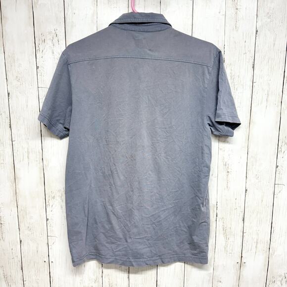 Zara Basic Button Down Men Size L Short Sleeve Blue Grey Collared Casual Cotton - Picture 3 of 3